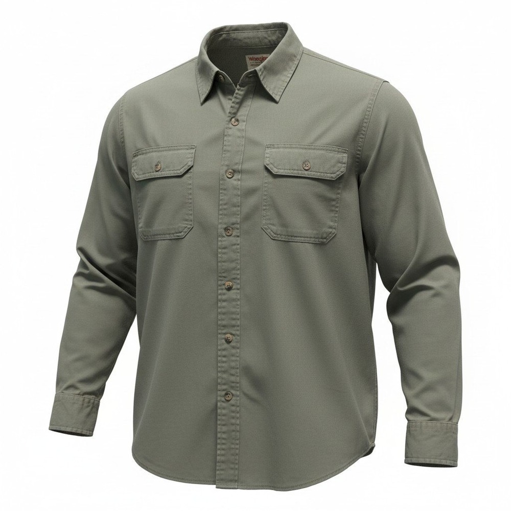 Button Down Shirt Wrangler XL Mens Green Excellent Long Sleeve Cotton Twill
